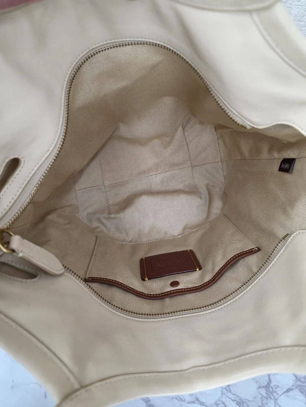 Coach Bea Neutral Two-Tone Ivory & Taupe Leather Top Zip Tote Bag